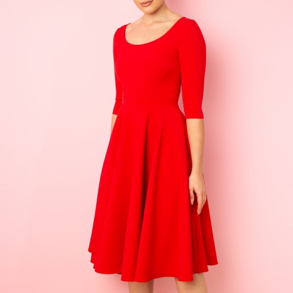 EUC The Pretty Dress Company Red ♥️ Ella Scoop Neck Swing Dress US 6 / UK 10